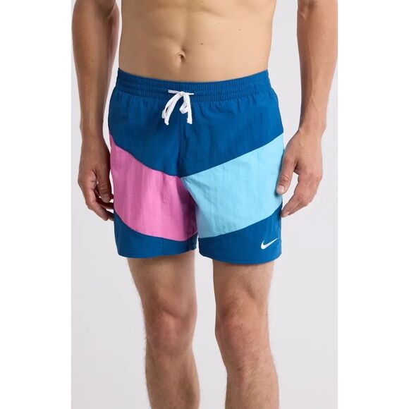 Nike Logo Vortex Volley 5” Nylon Swim Trunks In Court Blue Size Medium Pink - Picture 1 of 9